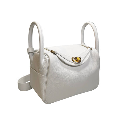 Used HERMES Clemence Leather Mini Lindy Cross body bag White GHW