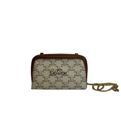 Used CELINE Canvas Cross body bag Brown White GHW