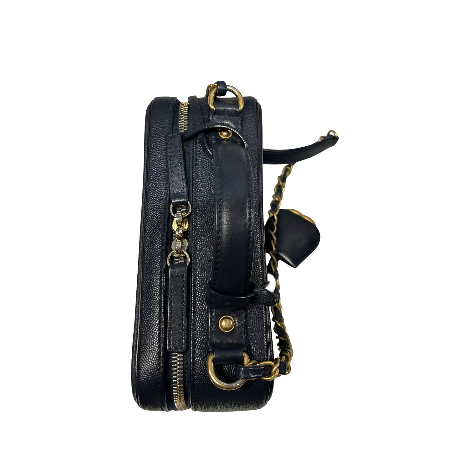 Used CHANEL Calfskin Leather Chanel Vanity Case Vanity Case Navy GHW