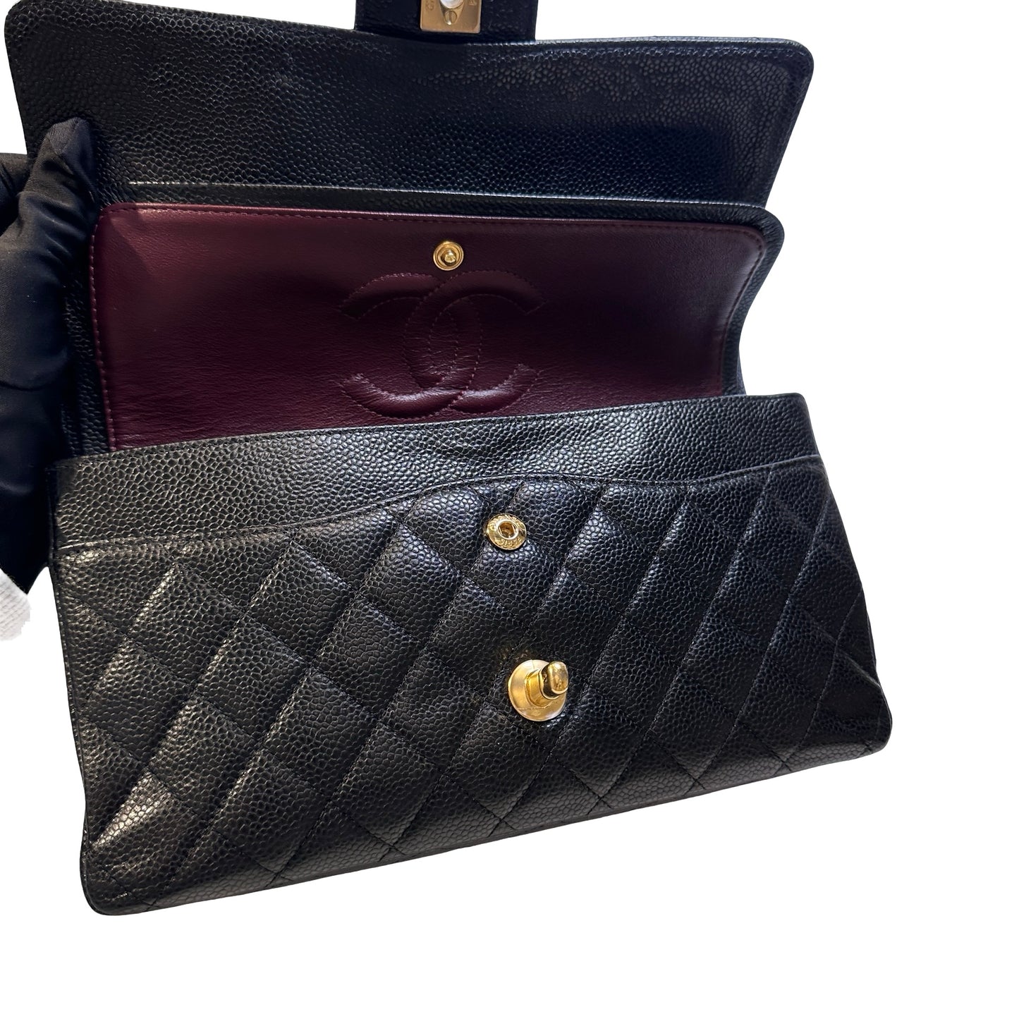 Used CHANEL Calfskin CF 25 Chain Shoulder Bag Black GHW