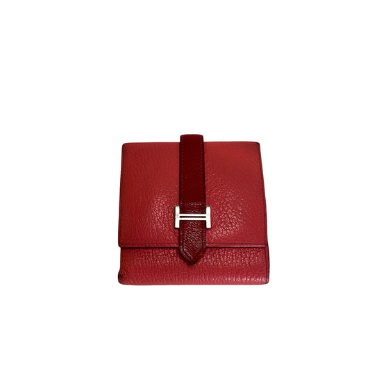 Used HERMES Leather Bearn Wallet Pink Red