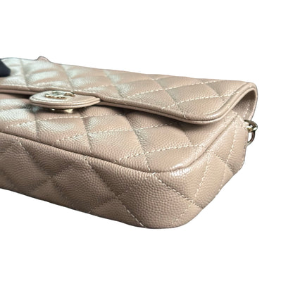 Used CHANEL Quilted Lambskin Flap Bag Handbag Beige GHW