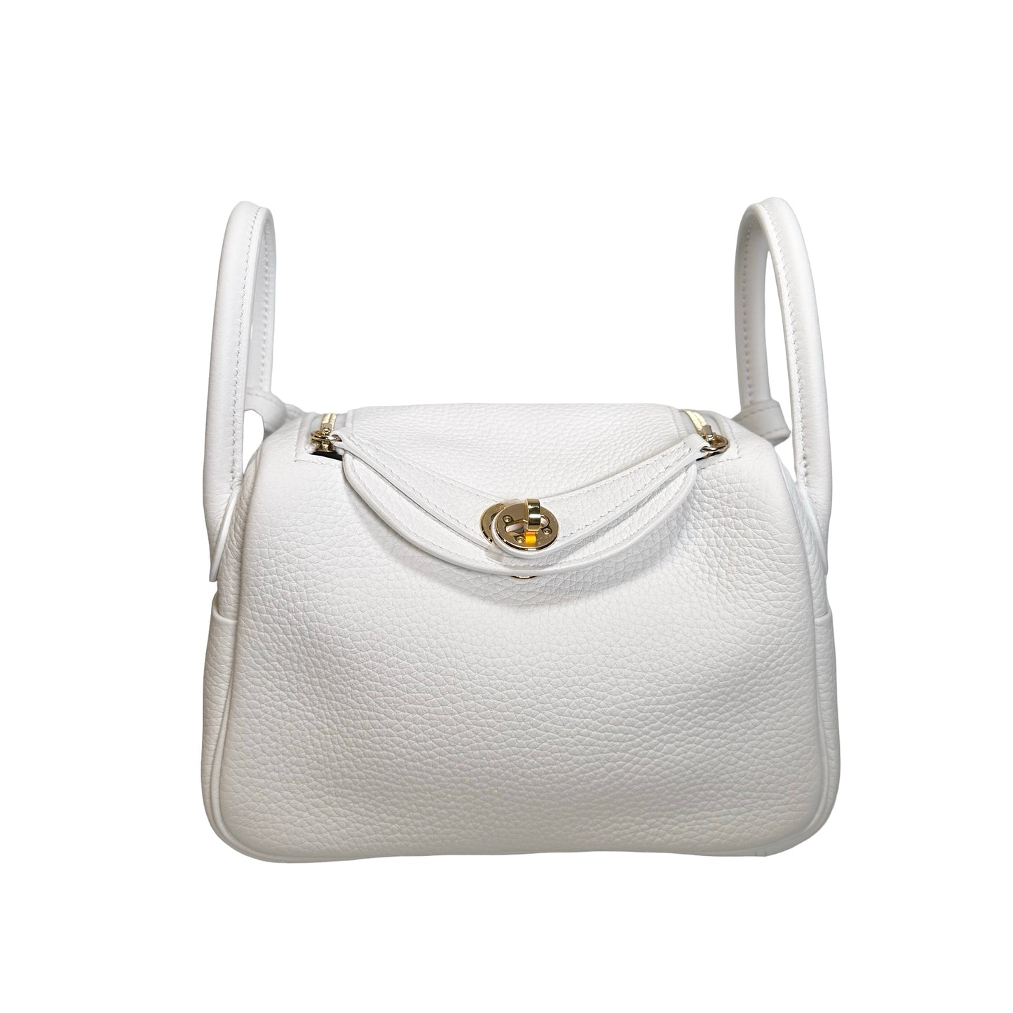 Used HERMES Clemence Leather Mini Lindy Cross body bag White GHW