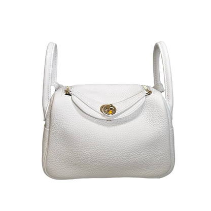 Used HERMES Clemence Leather Mini Lindy Cross body bag White GHW