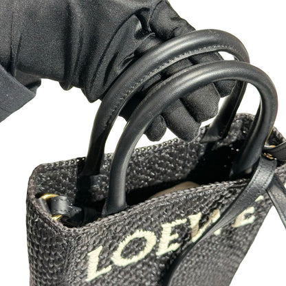 Used LOEWE Raffia A5 Tote Cross Body Bag Black