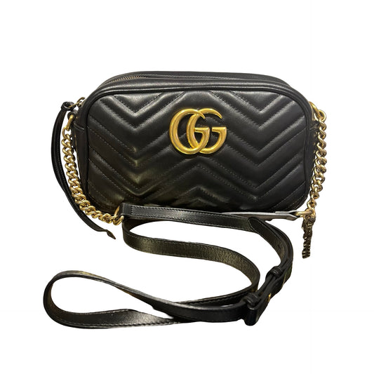 Used GUCCI Calfskin Leather gg marmont matelassé mini Shoulder Bag Black
