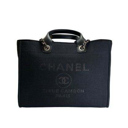 Brand New CHANEL Canvas Deauville Tote Tote Bag Black Silver