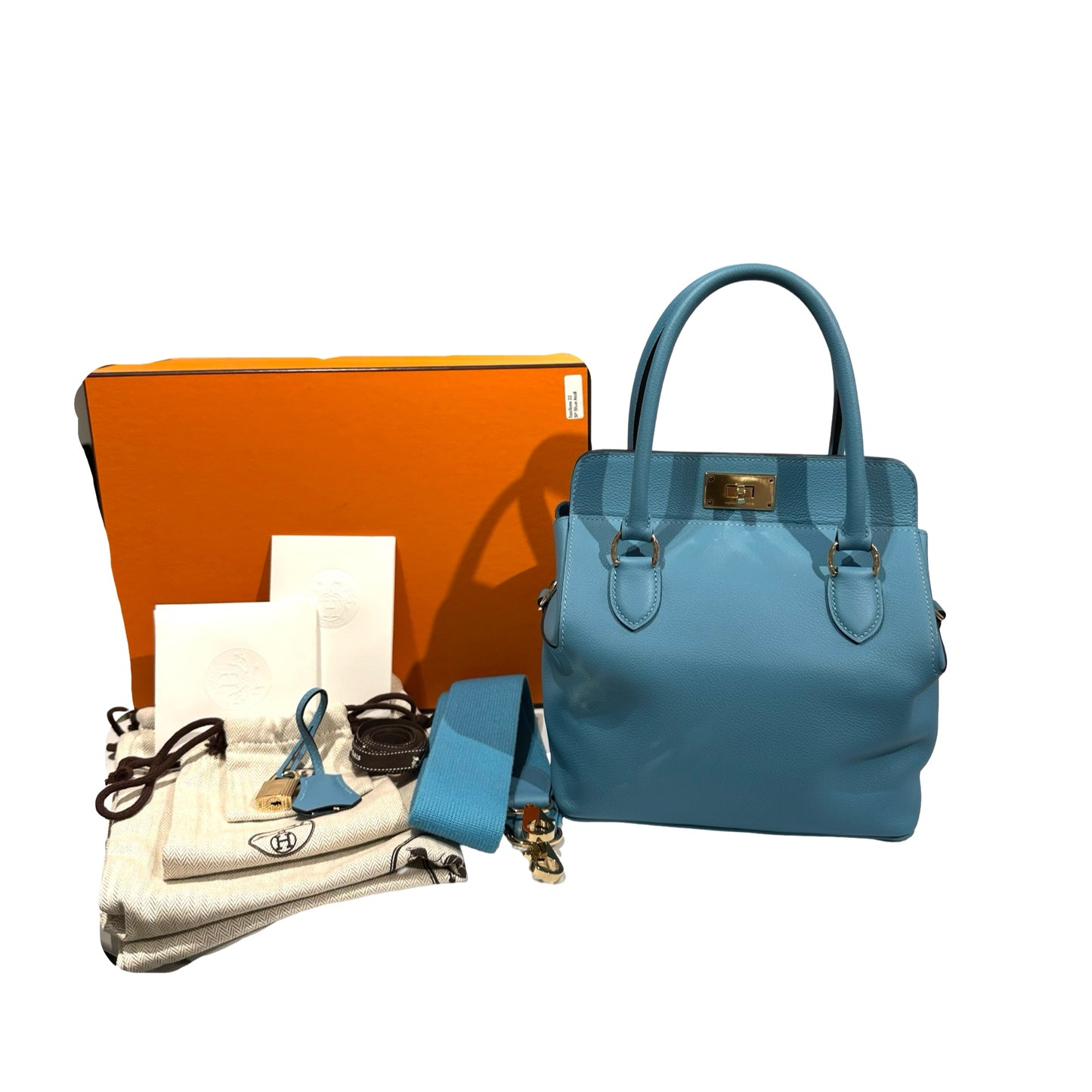 Used Hermès Swift leather Toolbox 20 Handbag P3 Bleu Du Nord PHW