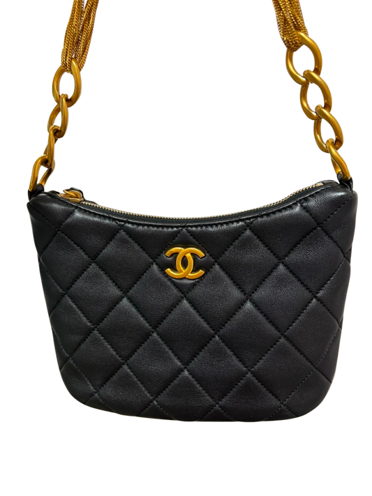 Used CHANEL Quilted Lambskin 23A TASSEL FLAP BAG Shoulder Bag Black GHW