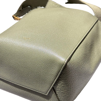 Used CÉLINE Calfskin Leather Sangle Shoulder Bag GREEN GHW