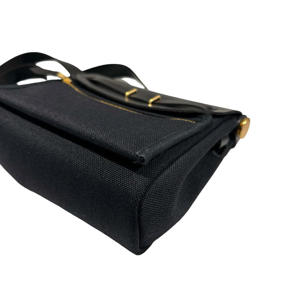 Used HERMES Canvas Leather Mini Herbag Handbag Black GHW
