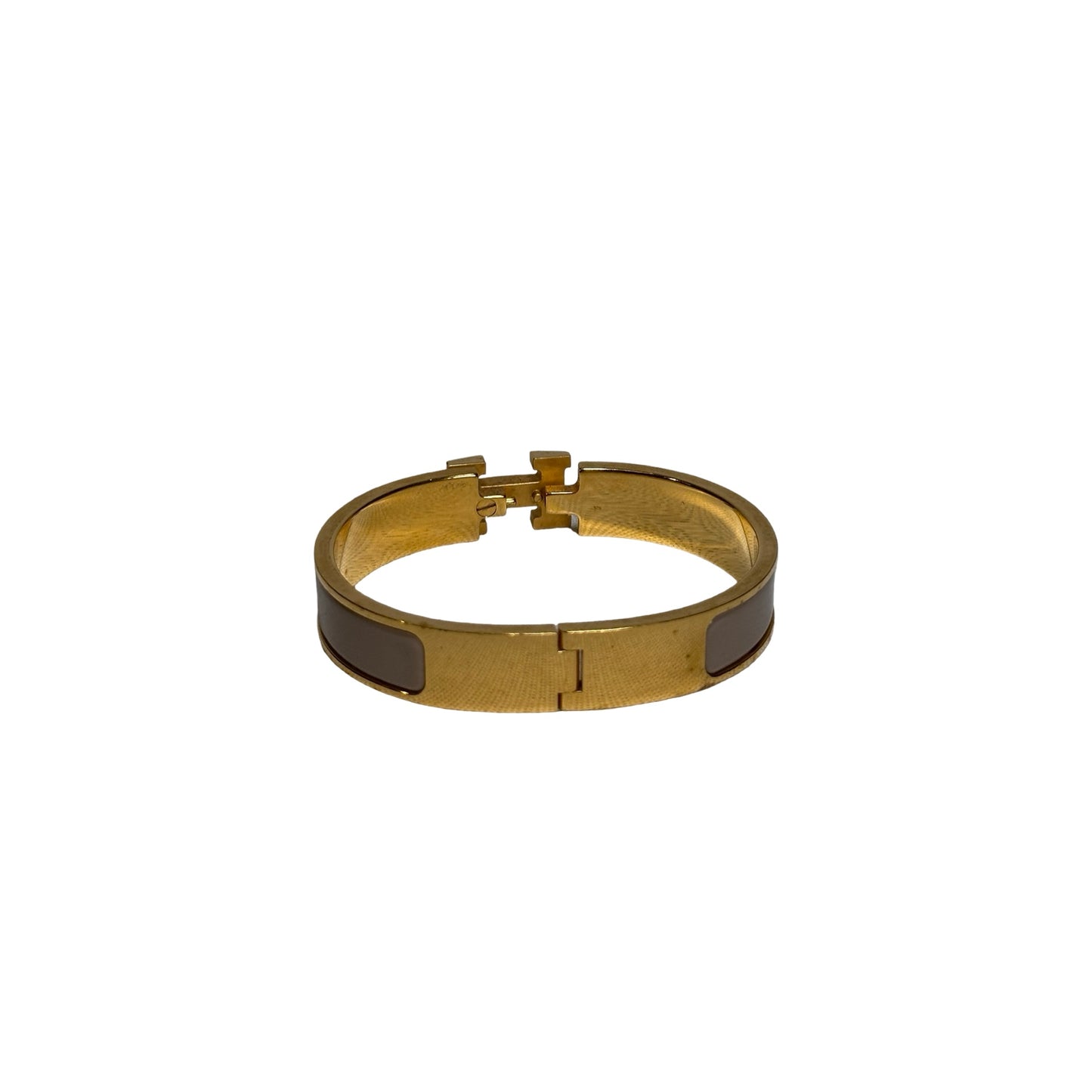 Used HERMES Enamel Gold Plated Clic H BANGLE Beige GHW