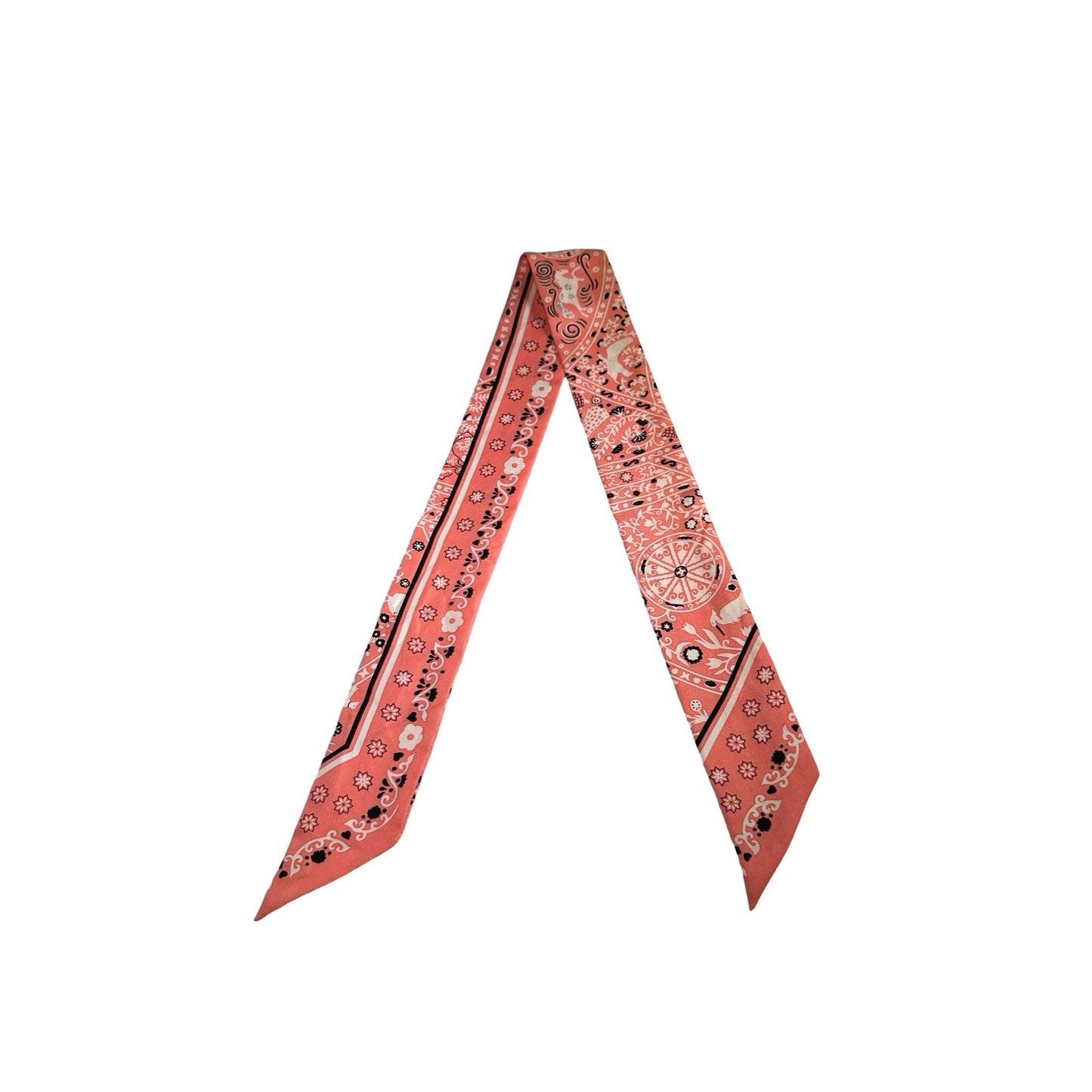 Used HERMES Silk Bandana Twilly Twilly Pink Black White