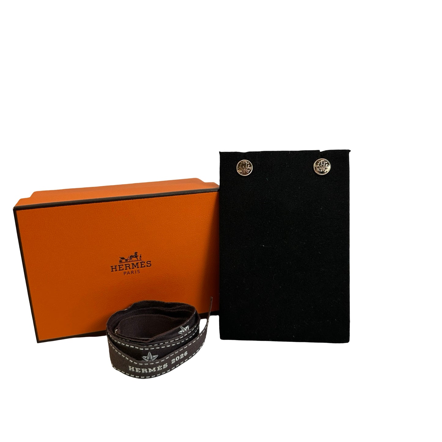 Brand New HERMES Ex Libris Earrings Gold