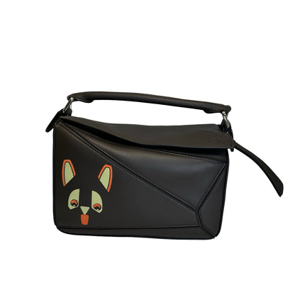 Used LOEWE Calfskin Puzzle Bag Small Shoulder Bag Black Orange Green
