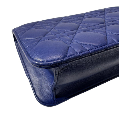 Used DIOR Lambskin Leather WOC LAMBSKIN Cross Body Bag PHW Navy Blue