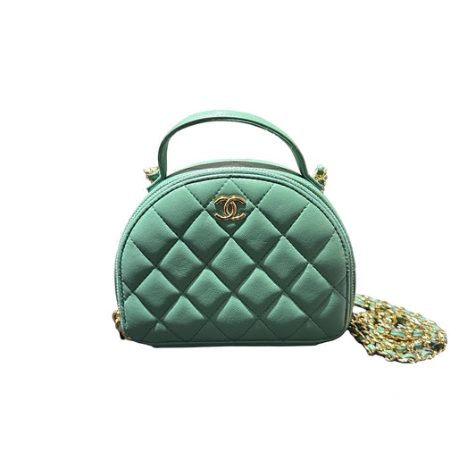 Used Chanel Chic Riviera Top Handle Vanity Case Green GHW