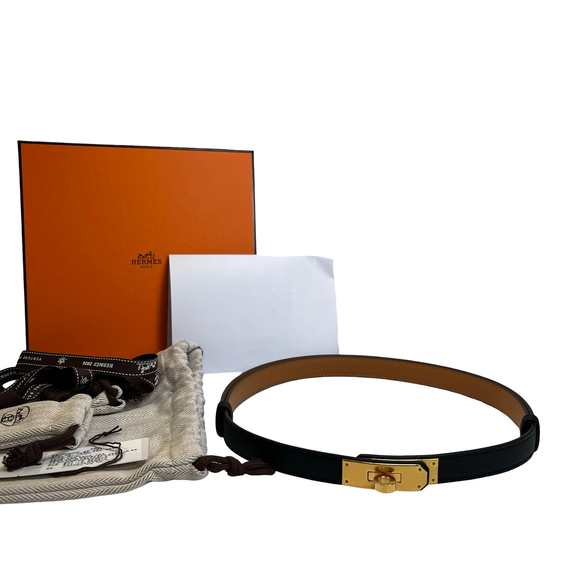 Brand New HERMES Leather Kelly Belt Black Gold