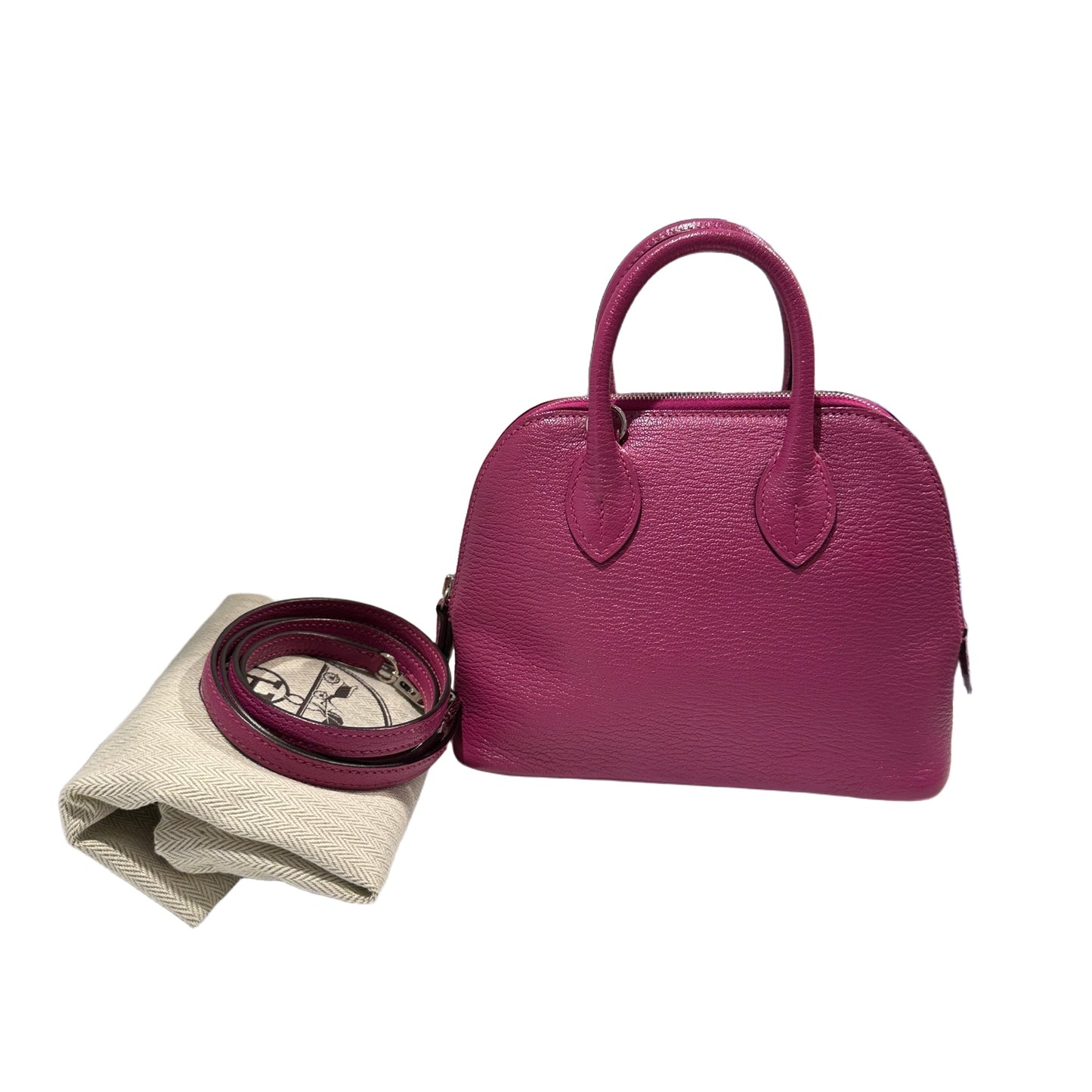 Used HERMES Chevre Mini Bolide Handbag L3 Rose Purple PHW