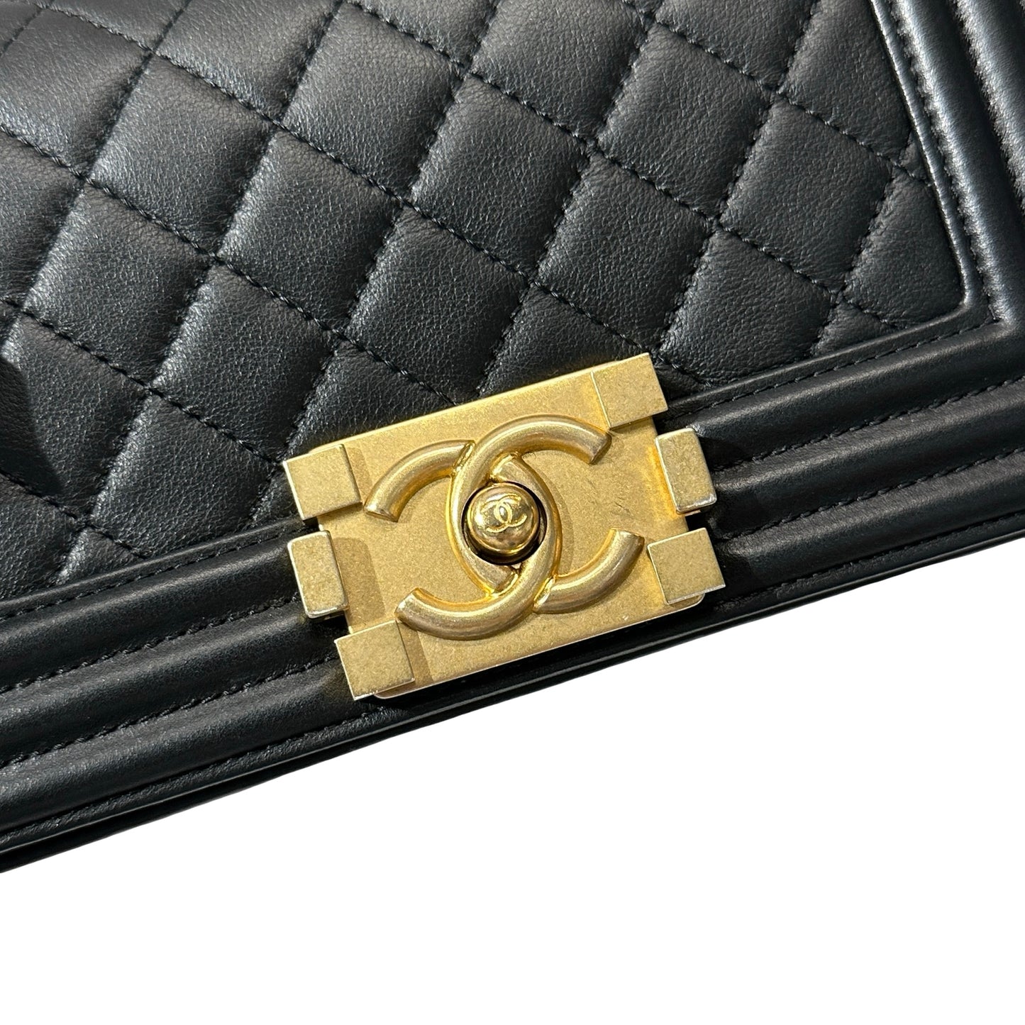 Used CHANEL Lambskin Leather Boy 20cm Shoulder Bag Black GHW