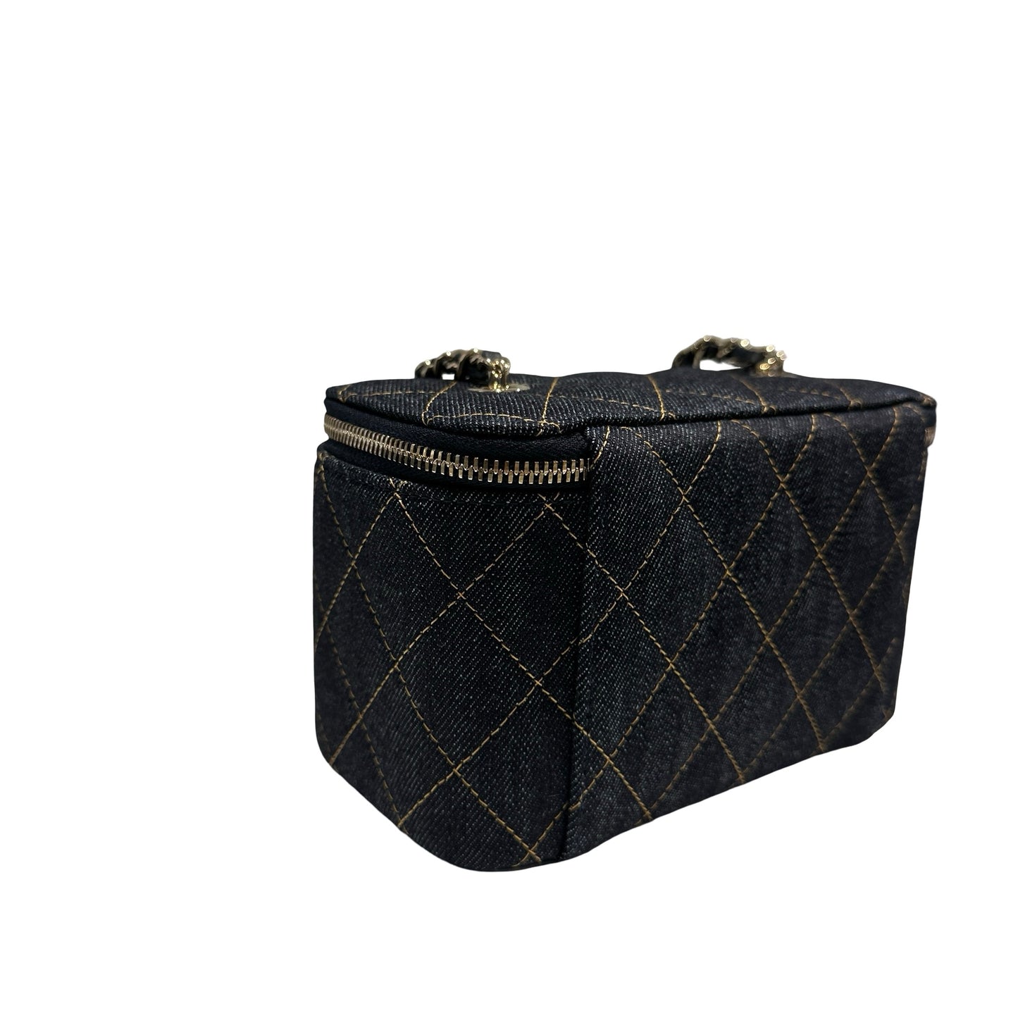 Used CHANEL Quilted Denim Vanity Case Vanity case Navy blue