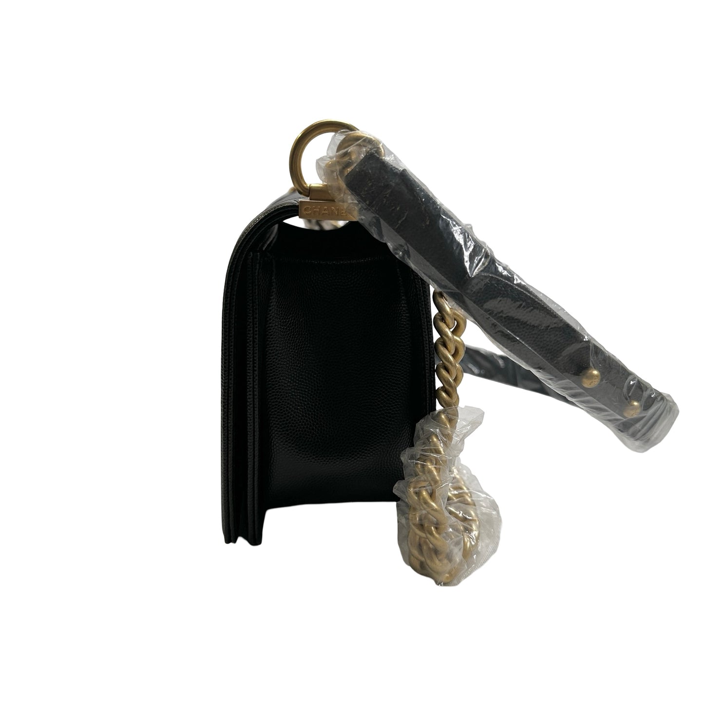 Used CHANEL Caviar Skin Boy25 Chain Shoulder Bag Black，GHW