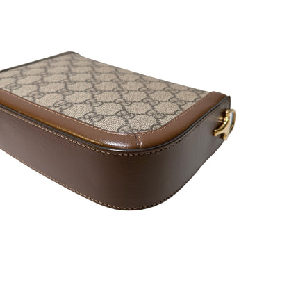Used GUCCI GG CANVAS PVC Horsebit 1955 mini shoulder Shoulder Bag Brown GHW