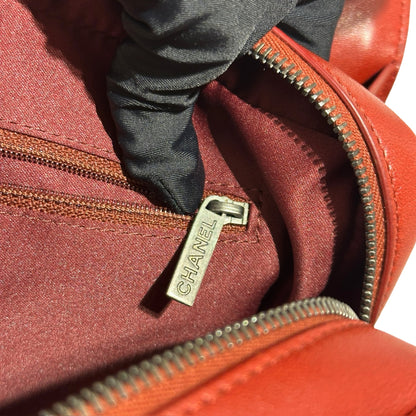 Used CHANEL Lambskin Large Citizen Zip Double Flap Bag Chain Shoulder Bag Red PHW
