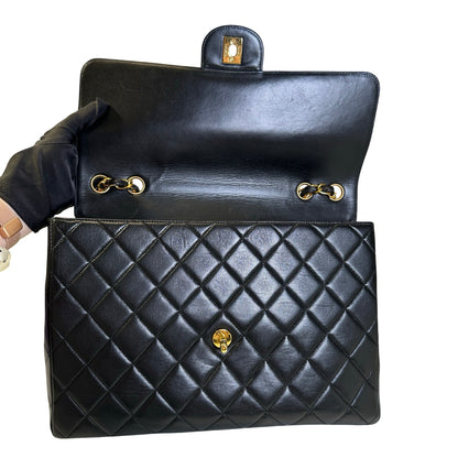 Used CHANEL Quilted Lambskin Vintage Classic Flap Chain Shoulder Bag Black Gold