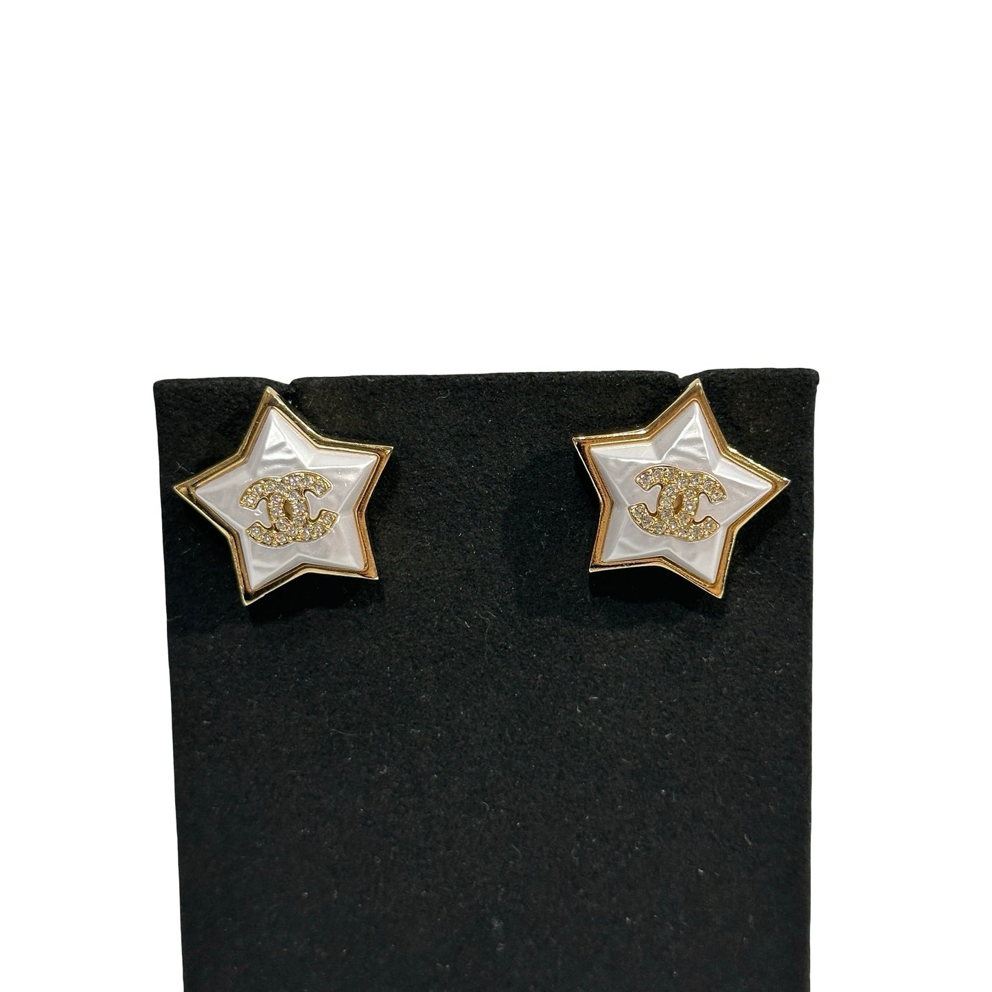 Used CHANEL Star Earrings Accessories GHW White