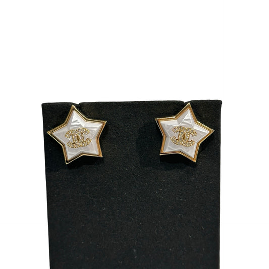 Used CHANEL Star Earrings Accessories GHW White