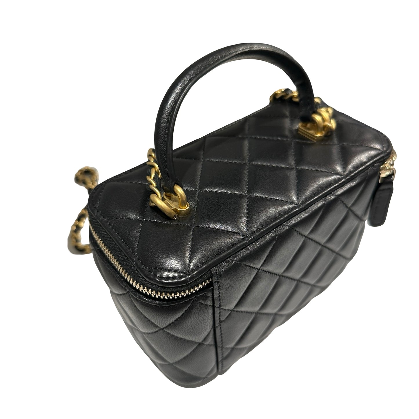 Used CHANEL Matelassé Lambskin Vanity Case Vanity case Black Gold