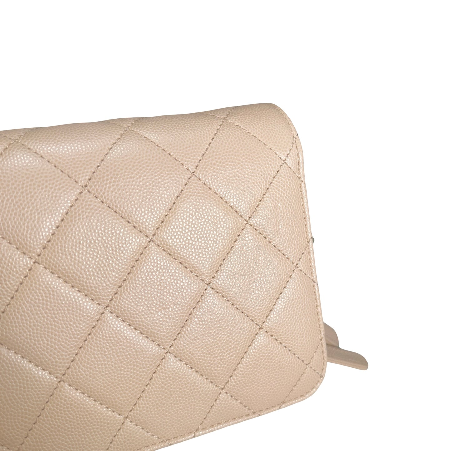 Used CHANEL Quilted Caviar Flap Bag Chain Shoulder Bag Beige