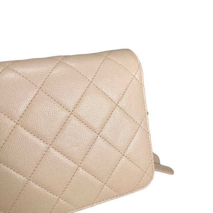 Used CHANEL Quilted Caviar Flap Bag Chain Shoulder Bag Beige