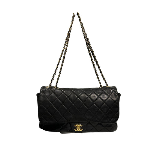 Used Chanel Lambskin Leather FLAP Shoulder Bag Black GHW