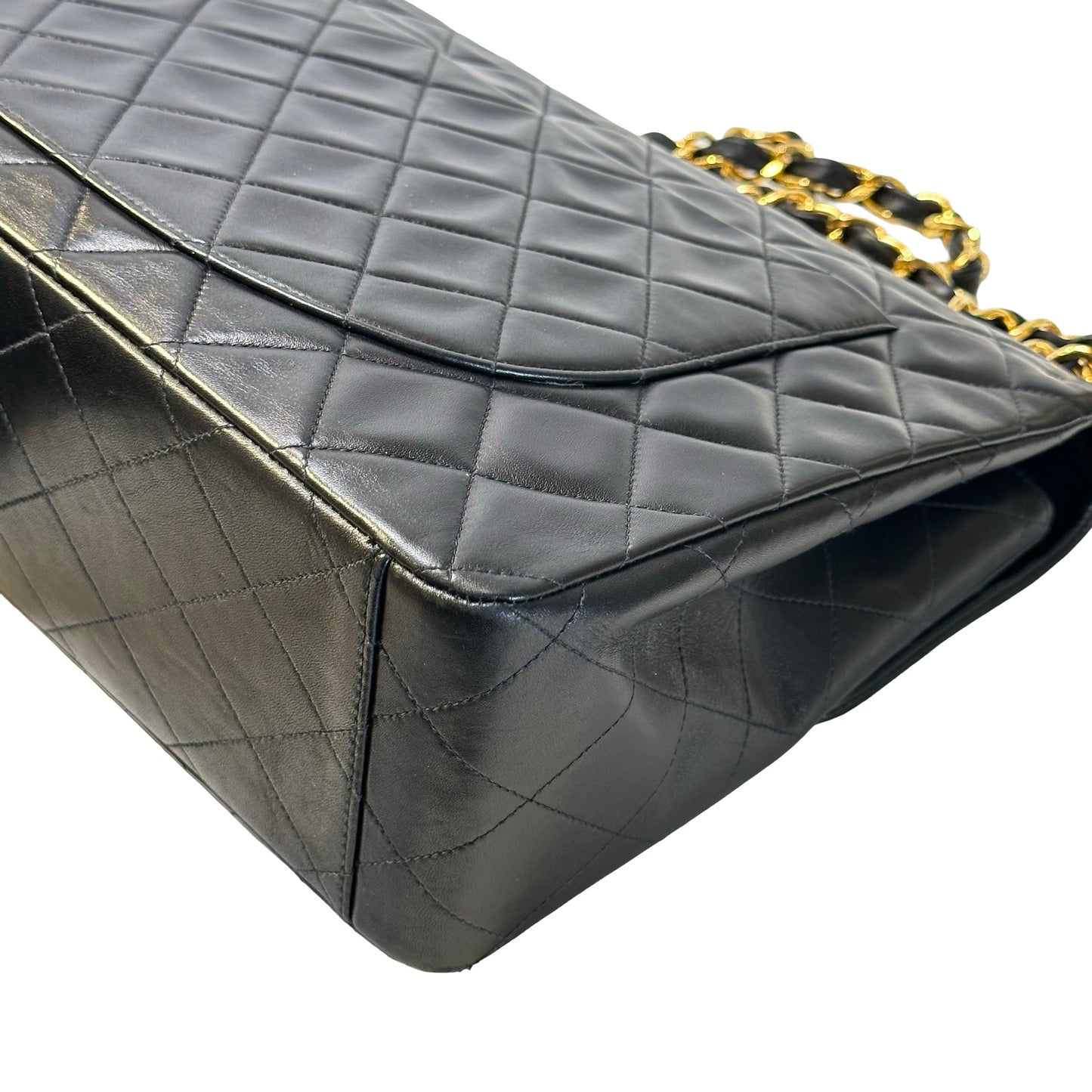 Used CHANEL Quilted Lambskin Classic Flap Chain Shoulder Bag Black Gold