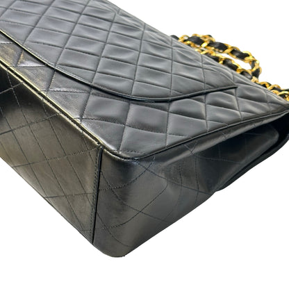 Used CHANEL Quilted Lambskin Classic Flap Chain Shoulder Bag Black Gold