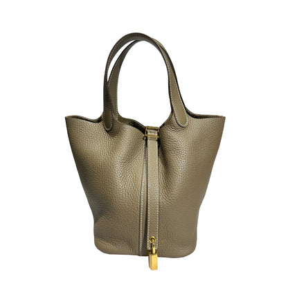 Used HERMÈS Picotin 18 Bucket Bag Etoupe (18) GHW