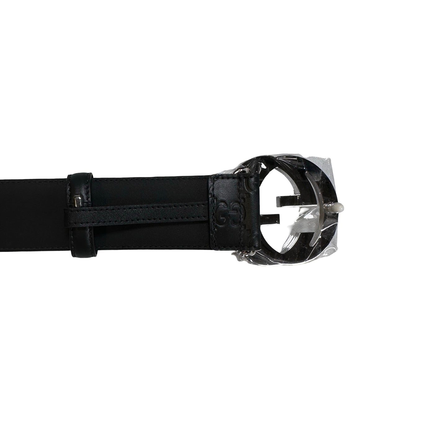 Brand New GUCCI Guccissima Leather Interlocking G Belt Belt Black PHW