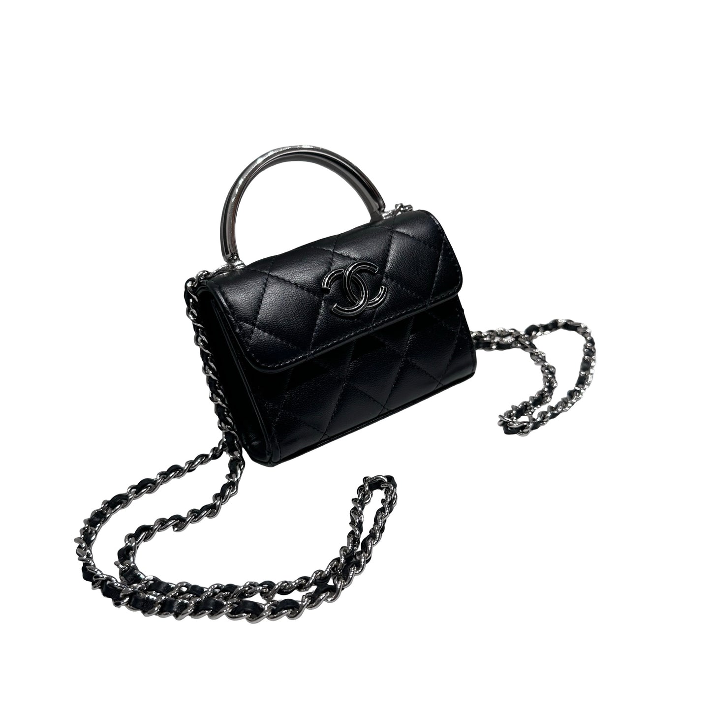 Used Chanel Mini with handle Chain Shoulder Bag Black PHW