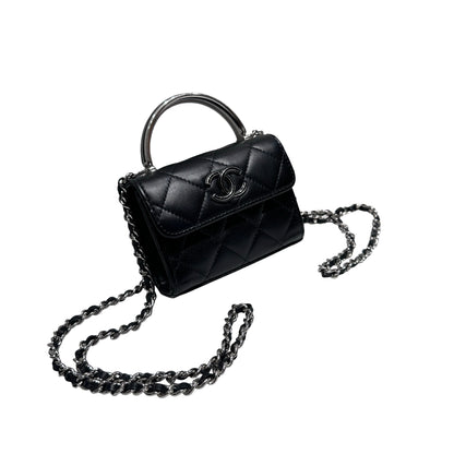 Used Chanel Mini with handle Chain Shoulder Bag Black PHW