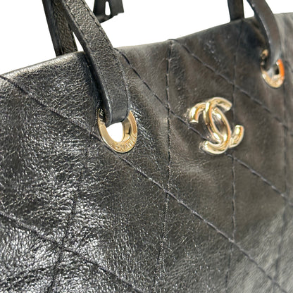 Used CHANEL Wrinkled Calfskin Hobo Shoulder Bag Black PHW