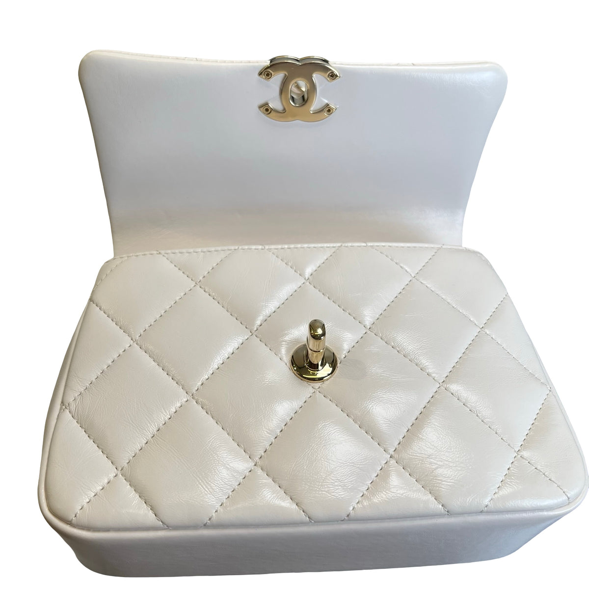 Used CHANEL Lambskin 24C Top Handle Mini Flap Bag Shoulder Bag White