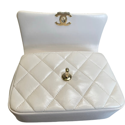 Used CHANEL Lambskin 24C Top Handle Mini Flap Bag Shoulder Bag White