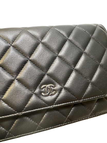 Used CHANEL Lambskin Quilted Classic Wallet on Chain Chain shoulder bag Black PHW