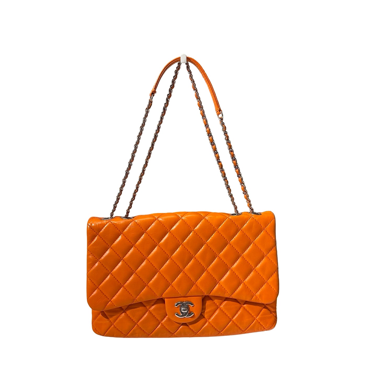 Used CHANEL FLAP Cross Body Orange PHW Cross Body Bag Orange