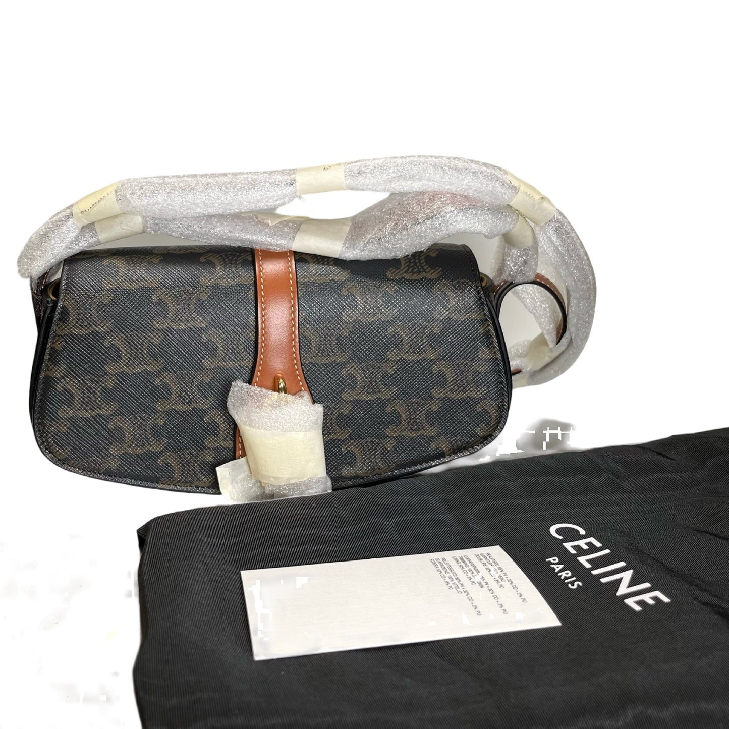 Used CELINE Macadam Triomphe Clutch on strap Shoulder Bag Brown Black GHW