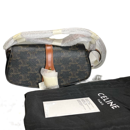 Used CELINE Macadam Triomphe Clutch on strap Shoulder Bag Brown Black GHW