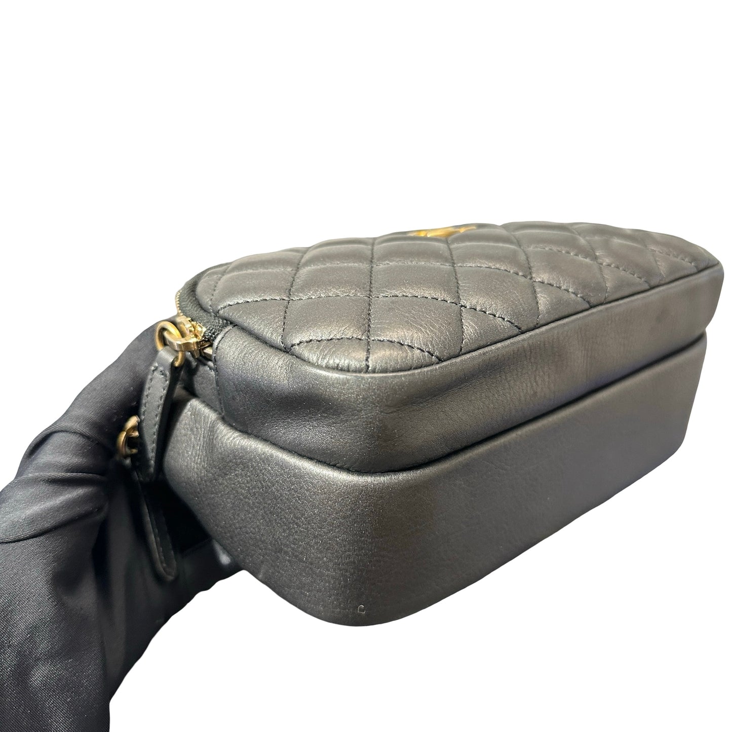 Used Chanel Calfskin Leather Camera Shoulder Bag Black GHW