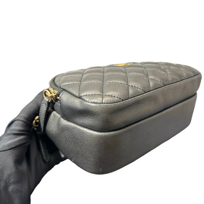 Used Chanel Calfskin Leather Camera Shoulder Bag Black GHW